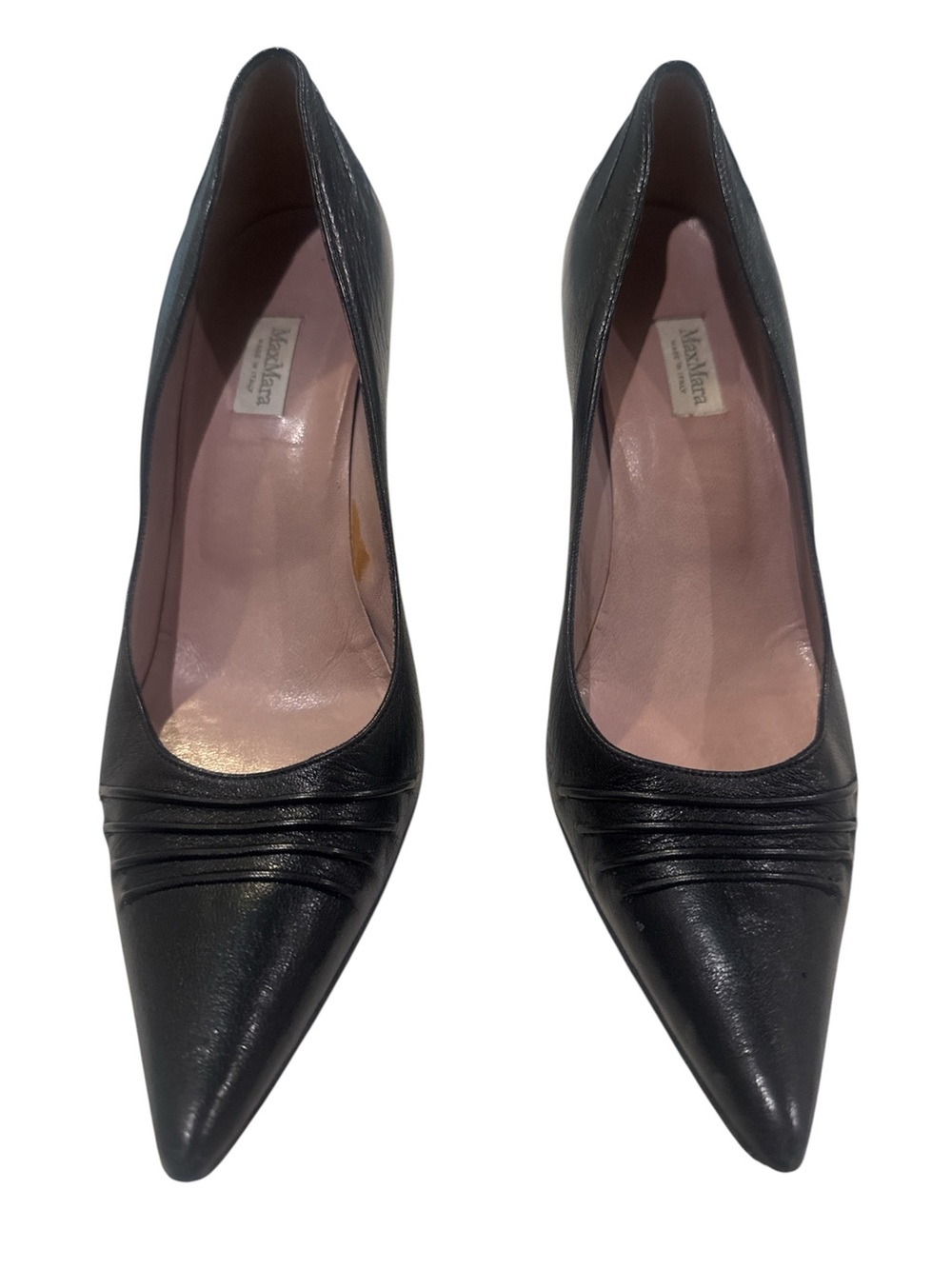 MaxMara Black Pointed Leather Pumps with Subtle Pleat Detail